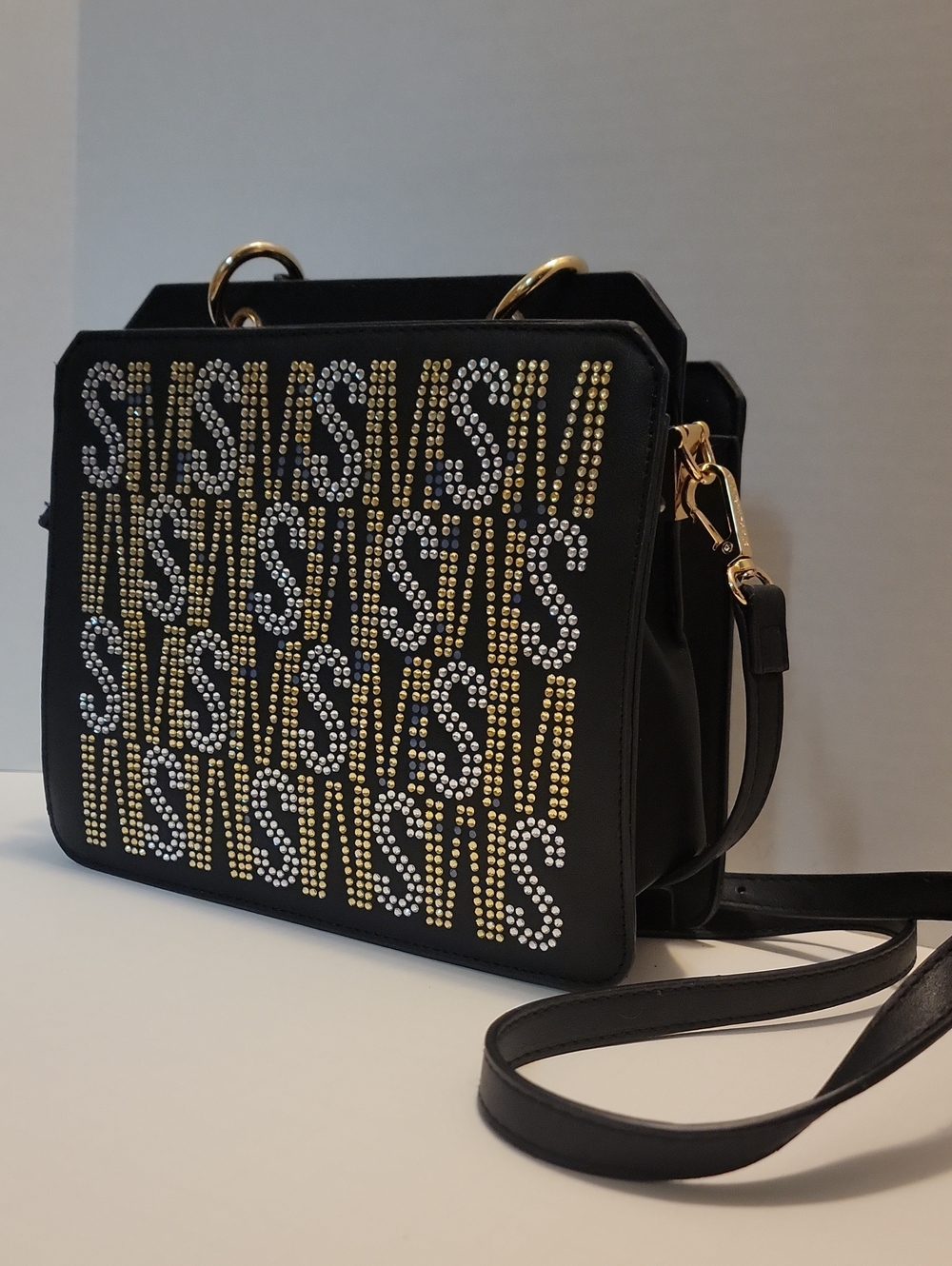Steve Madden Black Bevelyn Rhinestone Cross Body Purse